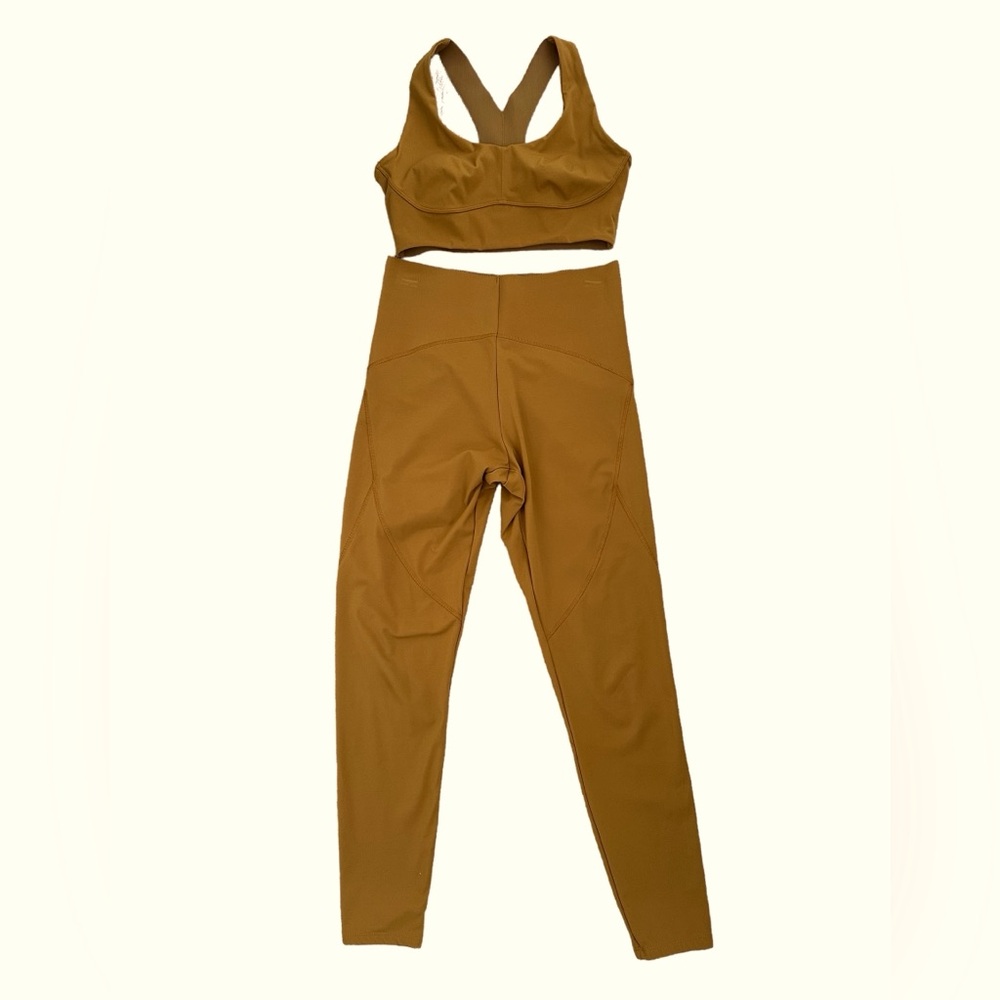 Women’s High-Waist Leggings and Supportive Sports Bra Set in Mustard